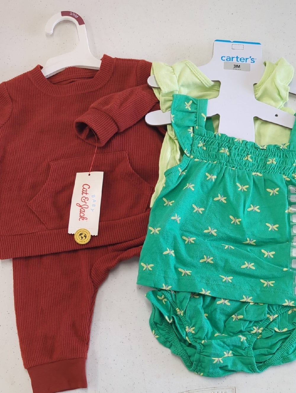 Carter's Green Dragonfly Romper Duo & Cat & Jack Rust Orange Outfit